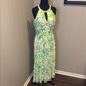 DKNY Women’s 8 Green and White Floral Patterned Maxi Halter Dress